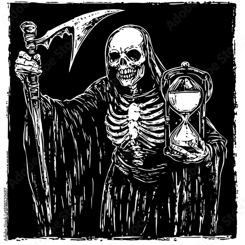 Vintage Halloween Grim Reaper Illustration
