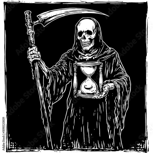 Vintage Halloween Grim Reaper Illustration