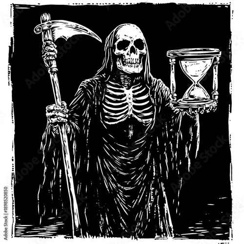 Vintage Halloween Grim Reaper Illustration