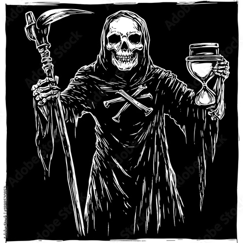Vintage Halloween Grim Reaper Illustration