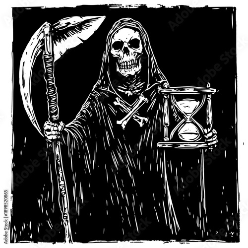 Vintage Halloween Grim Reaper Illustration
