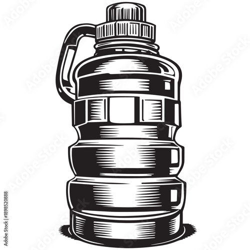 Vintage-style engraved large capacity water jug for athletes, gym-goers, and active lifestyles, emphasizing hydration and health with a classic, graphic aesthetic