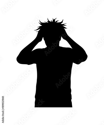 Man silhouette struggling with messy tangled hair icon