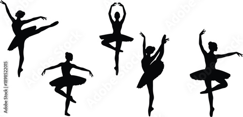Ballet dancer silhouette, ballerinas in different ballet poses. 
