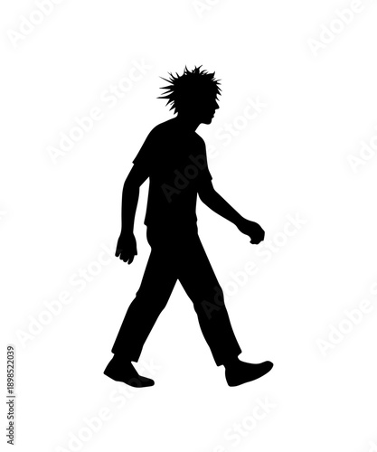 Man silhouette walking with messy tangled hair