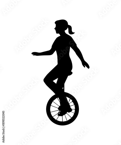 Woman silhouette riding a unicycle, balance, skill, and performance