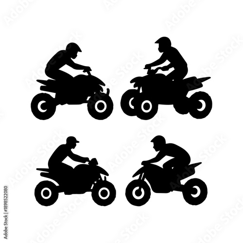 Extreme sport quad bike and motocross riders silhouettes