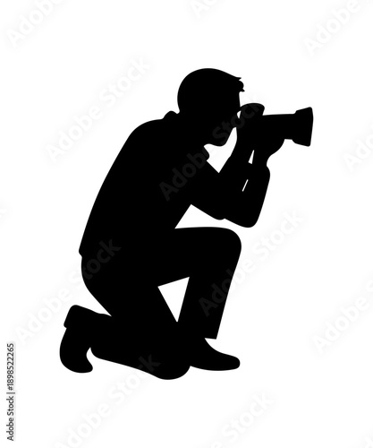 Man silhouette reporter holding camera, capturing moments