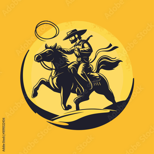 Vintage Cowboy on Horseback with Lasso