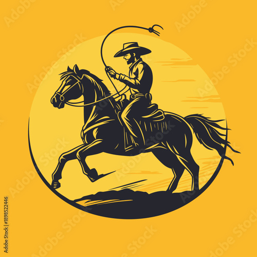Vintage Cowboy on Horseback with Lasso