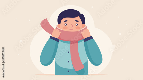 Man wrapping scarf around neck in winter clothing for warmth and style