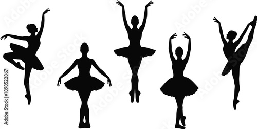 Ballet dancer silhouette, ballerinas in different ballet poses. 