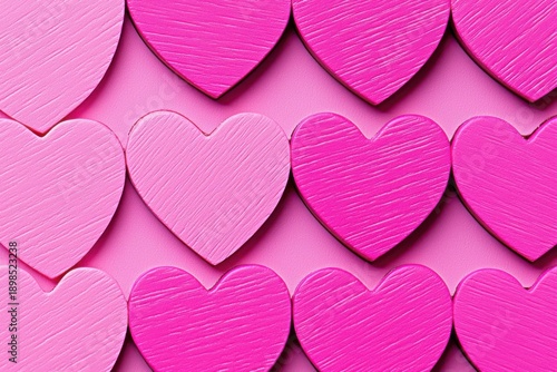 Colorful hearts arranged in a pattern on a textured background.
