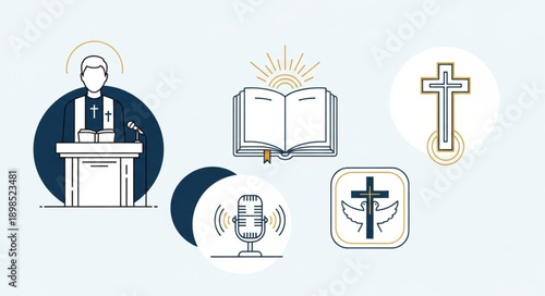 Christianity religious icons and symbols collection.