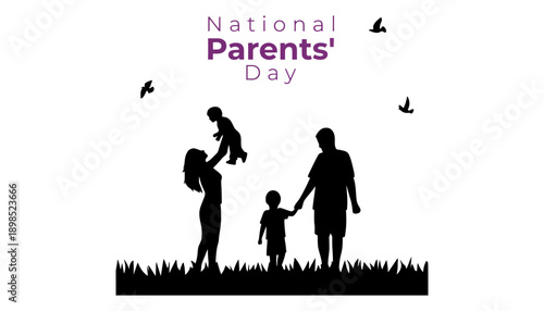 A happy family celebrating National Parents' Day together outdoors