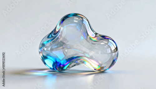 Avant-garde glass sculpture with an iridescent ethereal glow, with a transition of colors from blue to rainbow gradients. Vector graphics.