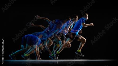 Φωτογραφία Stroboscopic sprint start sequence of male runner on black background