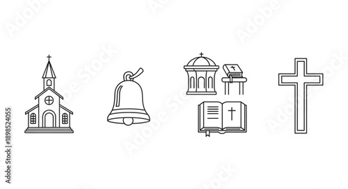 Christian religious symbols and icons illustration.