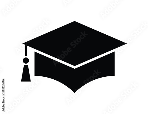 Black graduate cap with tassel. Isolated university or college education degree student hat. Vector graduation headwear realistic 3d hat for alumnus ceremony and educational achievement	.