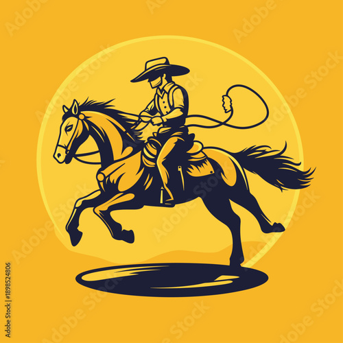 Vintage Cowboy on Horseback with Lasso