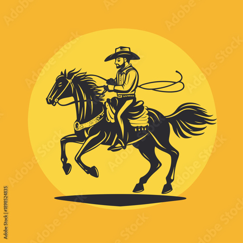 Vintage Cowboy on Horseback with Lasso