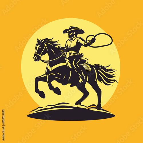 Vintage Cowboy on Horseback with Lasso