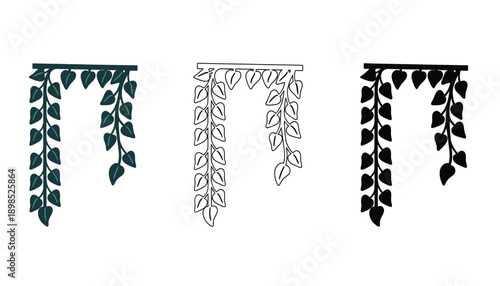 A minimalist illustration of hanging leaves in various colors and line styles