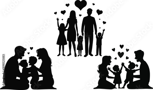 Vector silhouettes of people in elegant poses representing family bonding