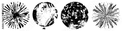Distressed circles, halftone dots, radial perfect for modern art/digital backgrounds. Synonyms abstract textures, grunge, vector halftone.