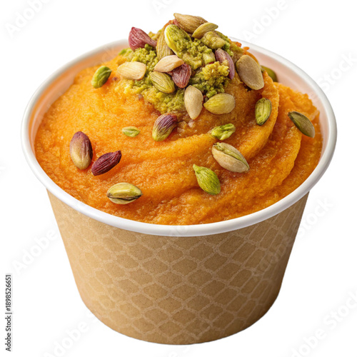 Delicious sweet saffron pumpkin dessert with pistachio