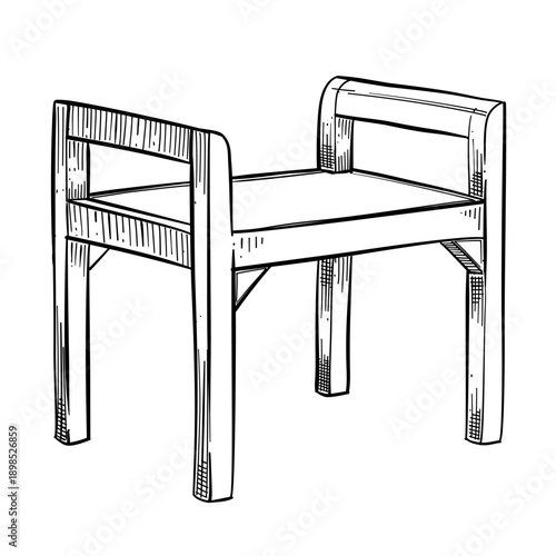 Bench Wooden Chair Vector Line Art Hand Drawn Illustration