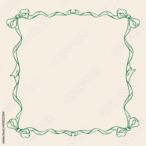 Whimsical square frame with ribbon bow. Charming illustration for invitation