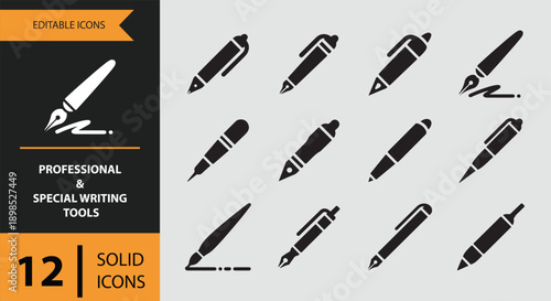 Advanced Writing Instrument Solid Icons Pack