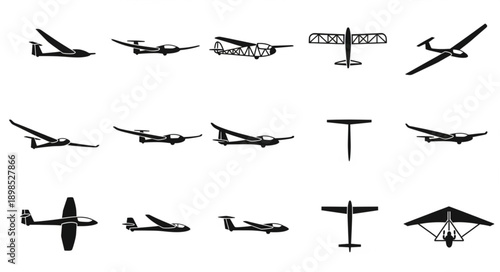 Collection of Airplane and Glider Silhouettes.