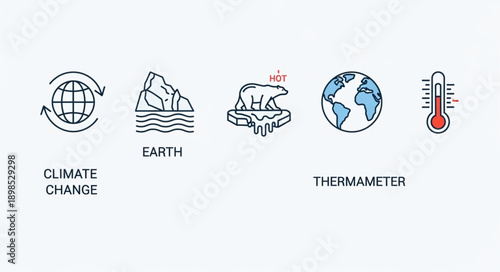Climate Change Icons Showing Global Warming Effects.