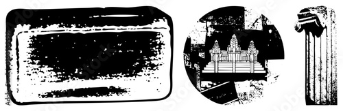 Historical stone construction fragments, temple interior view, classical column design, ancient ruins, architectural heritage, vector art.