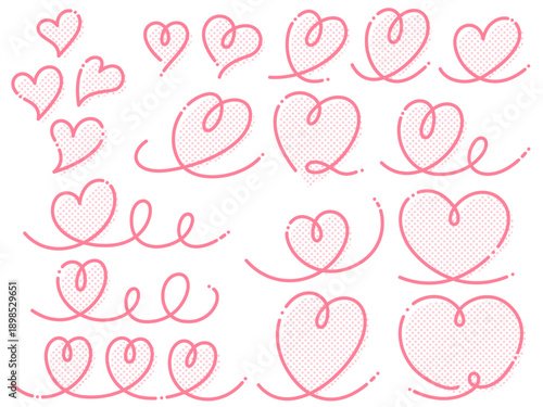 ピンクのドットのハートのイラストセット