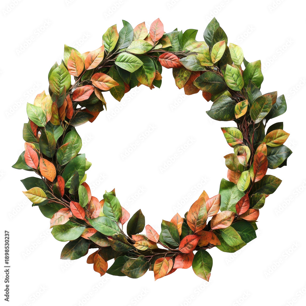 Fototapeta premium Vibrant Green and Reddishorange Leaf Wreath
