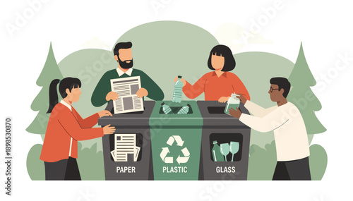 Group of diverse people actively participating in recycling process together with enthusiasm and dedication to sustainability efforts worldwide daily