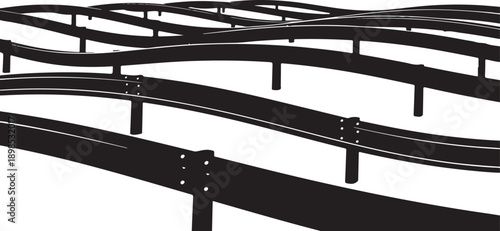 Black metal highway guardrails on white background illustration