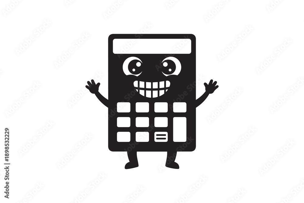 Fototapeta premium Happy Calculator Cartoon Character Silhouette
