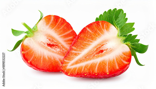 Fresh Bright Red Strawberry Close Up, Ripe Berry on White Background
