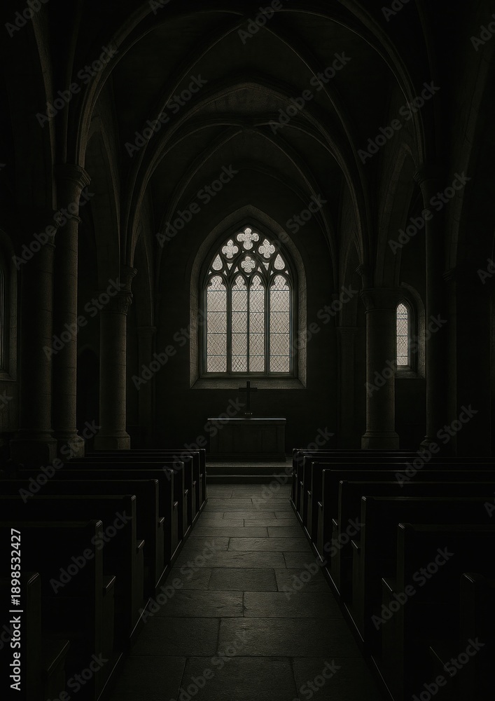Naklejka premium Gothic church interior with arches.