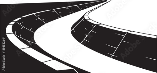 Black and white road illustration with a sharp curve ahead