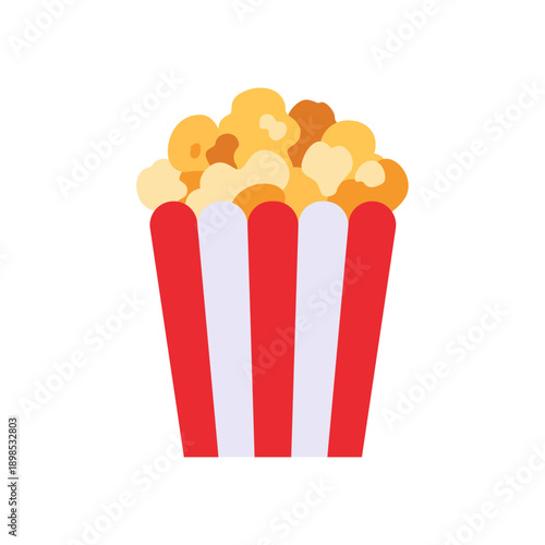 Popcorn in red striped box, movie theater snack, colorful vector flat style illustration