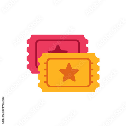 Pair of event tickets with star, carnival entry pass, colorful vector flat style illustration