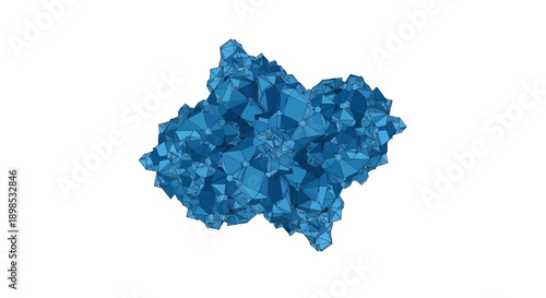 Blue Low Poly Geometric Cluster. Abstract Crystal Structure or Data Aggregation Concept with Wireframe Outline Isolated on White Background.