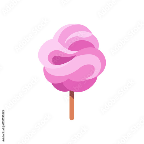 Pink cotton candy on stick, colorful vector flat style illustration
