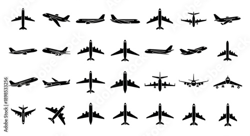 Collection of Airplane Silhouettes Various Models and Angles.