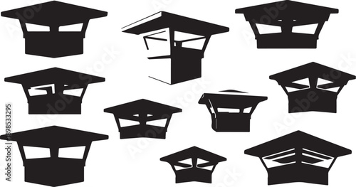 Graduation Cap Silhouettes in Black and White Color Scheme